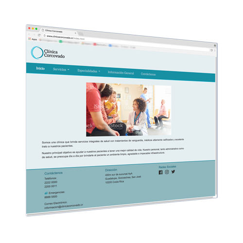 screenshot website Clinica Corcovado