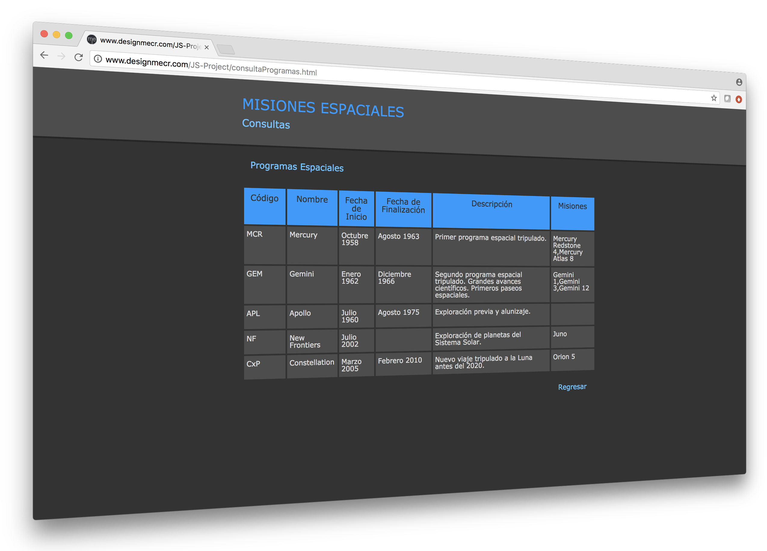 screenshot website con JavaScript